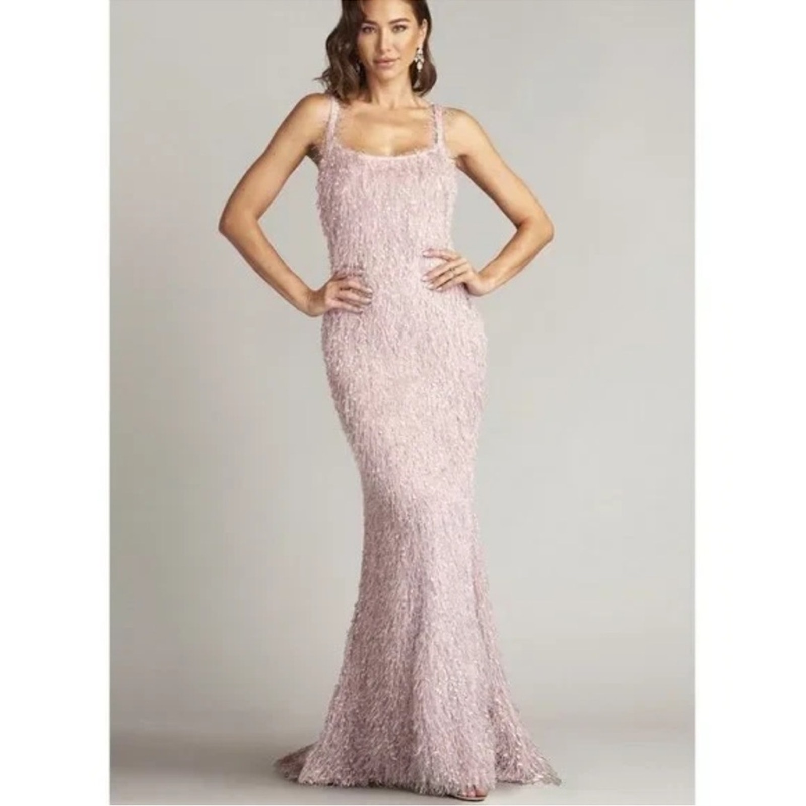 Tadashi Shoji Pip Eyelash Spaghetti Strap Gown - Mauve - Xs - New With Tags